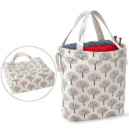 Teamoy Knitting Tote Bag with Drawstring Closure, Portable Yarn Storage Bag for Knitting Needles, Yarn Skein and Crochet Supplies, Tree (Bag Only)