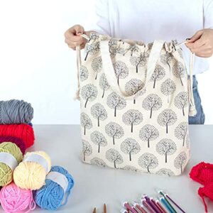 Teamoy Knitting Tote Bag with Drawstring Closure, Portable Yarn Storage Bag for Knitting Needles, Yarn Skein and Crochet Supplies, Tree (Bag Only)