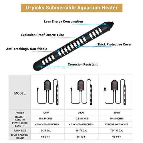 Submersible Aquarium Heater Fish Tank Heater with Dual Temperature Displays and Temp Controller Adjustable for Turtle Betta Fish Tank