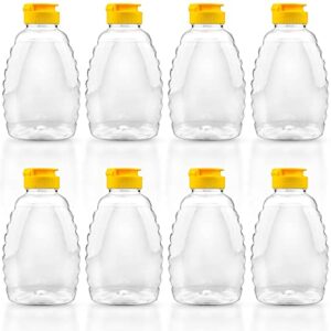 fireboomoon 8 pack 16oz clear plastic honey jar,empty squeeze honey bottle container holder with flip lid for storing and dispensing