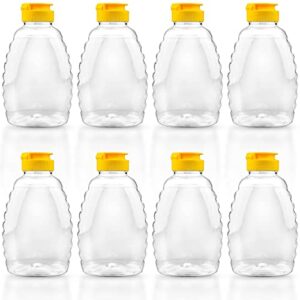 Fireboomoon 8 Pack 16oz Clear Plastic Honey Jar,Empty Squeeze Honey Bottle Container Holder with Flip Lid for Storing and Dispensing