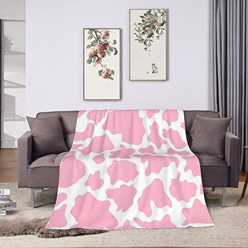 Pink Cow Print Adult Kids Fleece Blanket Throw Blanket for Bedding Living Room Decor Sofa Blanket 50"X40"