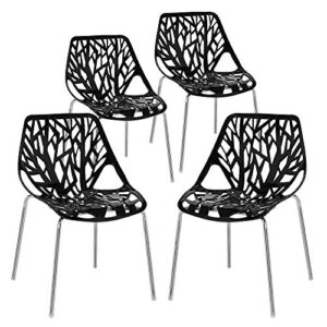 vingli set of 4 modern dining chairs set black stackable side chairs modern birch sapling accent chairs,easy assembly