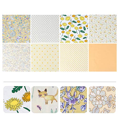 Healifty Floral Bedsheets 8Pcs Christmas Cotton Fabric Sheet Patchwork Cloth Quilting Precut Scraps Sewing Fabric for DIY Christmas Stocking Mouth Cover Purse Bag 50X50cm (Yellow) Floral Bed Sheets