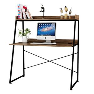 designa 48 inch ladder desk with storage shelves, 2-tier home office students study writing pc computer gaming table with bookshelf modern workstation for small space saving, metal frame, rustic brown