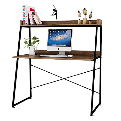 DESIGNA 48 Inch Ladder Desk with Storage Shelves, 2-Tier Home Office Students Study Writing PC Computer Gaming Table with Bookshelf Modern Workstation for Small Space Saving, Metal Frame, Rustic Brown