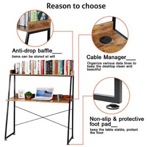 DESIGNA 48 Inch Ladder Desk with Storage Shelves, 2-Tier Home Office Students Study Writing PC Computer Gaming Table with Bookshelf Modern Workstation for Small Space Saving, Metal Frame, Rustic Brown