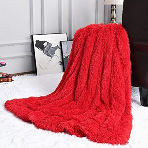 Homore Soft Fluffy Blanket Fuzzy Sherpa Plush Cozy Faux Fur Throw Blankets for Bed Couch Sofa Chair Decorative, 50''x60'' Red