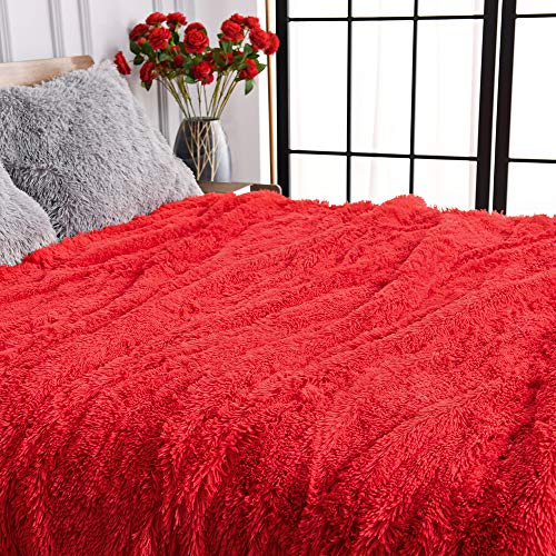 Homore Soft Fluffy Blanket Fuzzy Sherpa Plush Cozy Faux Fur Throw Blankets for Bed Couch Sofa Chair Decorative, 50''x60'' Red