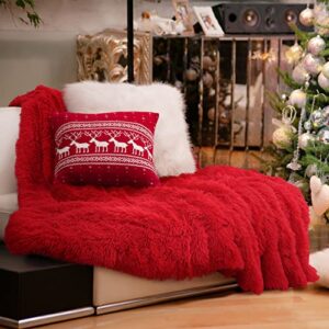 Homore Soft Fluffy Blanket Fuzzy Sherpa Plush Cozy Faux Fur Throw Blankets for Bed Couch Sofa Chair Decorative, 50''x60'' Red