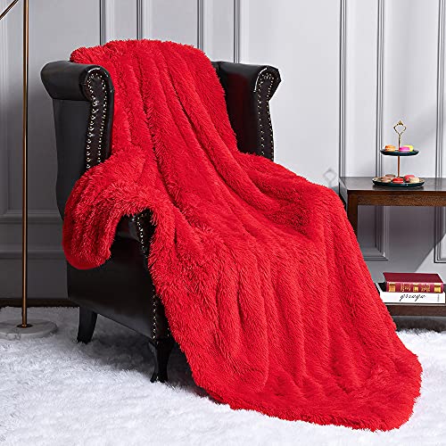 Homore Soft Fluffy Blanket Fuzzy Sherpa Plush Cozy Faux Fur Throw Blankets for Bed Couch Sofa Chair Decorative, 50''x60'' Red