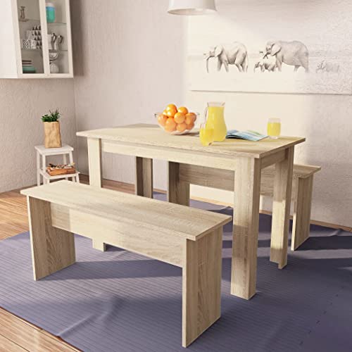 vidaXL Dining Table and Benches 3 Pieces Kitchen Indoor Furniture Set Dinette Dinner Chair Seating Eatgroup Modern Style Engineered Wood White