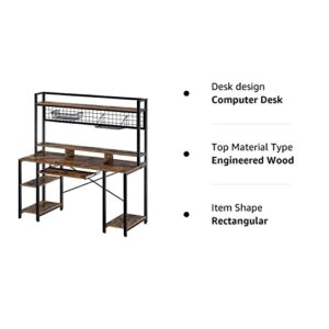 Rolanstar Computer Desk with Hutch and Keyboard Tray, 55" Office Desk with Storage Shelves, Studying Writing Desk Workstation for Home Office, Rustic Brown