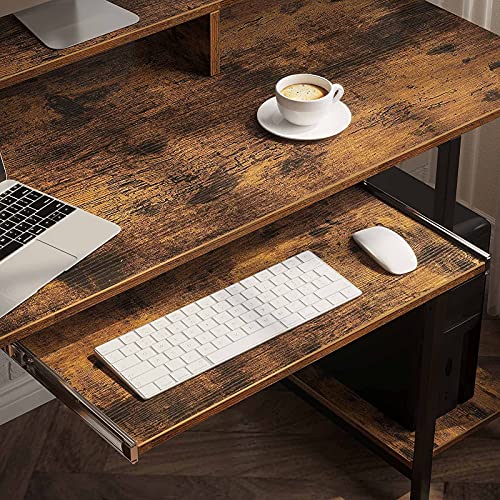 Rolanstar Computer Desk with Hutch and Keyboard Tray, 55" Office Desk with Storage Shelves, Studying Writing Desk Workstation for Home Office, Rustic Brown