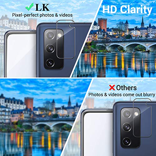 LK 6 Pack 3 Pack Screen Protector & 3 Pack Camera Lens Protector for Samsung Galaxy S20 FE 5G 6.5-inch, Tempered Glass, Easy Frame Installation, Support Fingerprint Reader, Case Friendly