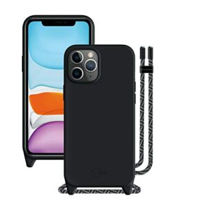 switcheasy compatible with iphone 12 / iphone 12 pro case - play, liquid silicone case with crossbody lanyard, adjustable fashion neck strap, full-body shockproof protection - black