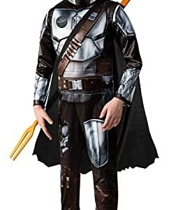 Star Wars The Mandalorian Kids Halloween Costume Large (10-12) Jumpsuit/Cape/Mask/Holographic Detail