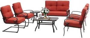 oakmont 7-piece outdoor metal furniture sets patio conversation set wrought iron loveseat, 2 single chairs, 2 spring chairs and coffee table, red