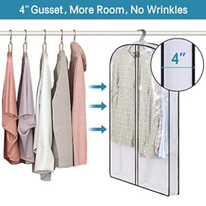 KIMBORA 40" Garment Bags for Hanging Clothes Storage with 4" Gussetes Clear Suit Bags for Closet Storage Coat Cover for Sweaters Shirts, Jackets, (5 Packs,White)