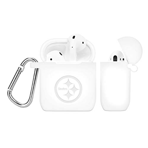 GAME TIME Pittsburgh Steelers Engraved Silicone Case Cover Compatible with Apple AirPods Gen 1&2 (White)