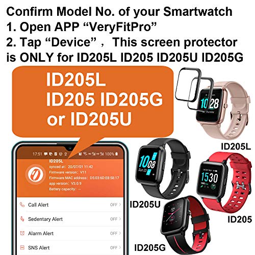 smaate 3D Screen Protector Compatible with ID205L Smart Watch, GRV FC1 and ID205 ID205U ID205G Veryfitpro 1.3inch smartwatch, 3-PACK, Full Coverage Curved Edge frame