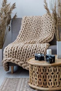 mlmguo knitted throw blanket for sofa,handmade knit chunky blanket throw sofa throw for gift sofa bed,chunky knit blanket(camel 40"x60")