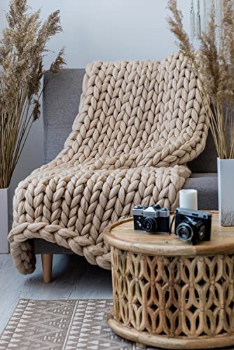 MLMGUO Knitted Throw Blanket for Sofa,Handmade Knit Chunky Blanket Throw Sofa Throw for Gift Sofa Bed,Chunky Knit Blanket(Camel 40"x60")