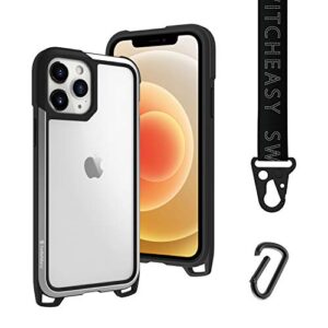 switcheasy iphone 12 case with strap - odyssey, aluminum alloy with crossbody lanyard, adjustable fashion neck strap, military grade protection & scratch resistant, iphone 12 & 12 pro (6.1") - silver