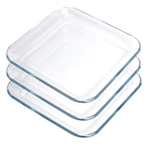 foyo toast plates, clear square tempered glass salad dessert plates 7 inch, set of 3