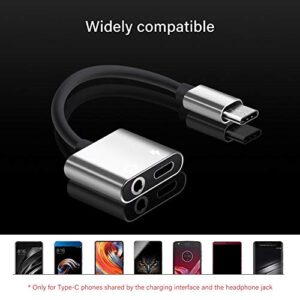 MOHALIKO Headphone Adapter 3.5 mm, USB Type C to 3.5mm Female Headphone, 2 in 1 Type-C to 3.5mm Headphone Jack Audio Charge Splitter Adapter Cable Cord for All Kinds of Music Equipment Silver