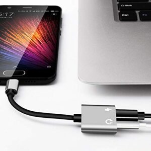 MOHALIKO Headphone Adapter 3.5 mm, USB Type C to 3.5mm Female Headphone, 2 in 1 Type-C to 3.5mm Headphone Jack Audio Charge Splitter Adapter Cable Cord for All Kinds of Music Equipment Silver