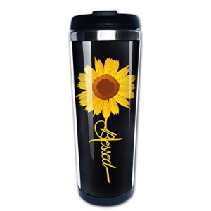 nvjui jufopl cute sunflower blessed faith travel tumbler coffee mug for men's & women's 14 oz, with flip lid, stainless steel, vacuum insulated, water bottle cup