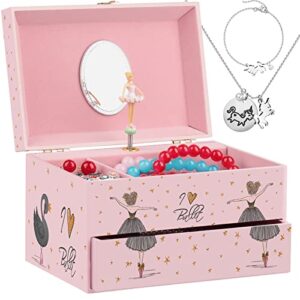 efubaby jewelry box for girls music box girls & unicorn necklace and bracelet jewelry boxes with spinning ballerina & drawer musical jewelry boxes for girls birthday christmas valentine gift