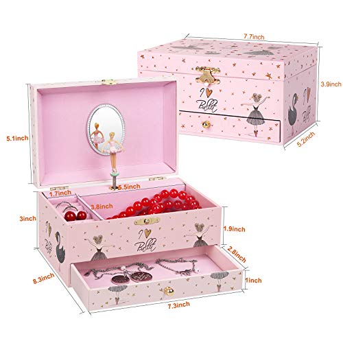 efubaby Jewelry Box for Girls Music Box Girls & Unicorn Necklace and Bracelet Jewelry Boxes with Spinning Ballerina & Drawer Musical Jewelry Boxes for girls Birthday Christmas Valentine Gift