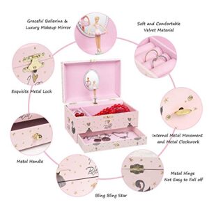 efubaby Jewelry Box for Girls Music Box Girls & Unicorn Necklace and Bracelet Jewelry Boxes with Spinning Ballerina & Drawer Musical Jewelry Boxes for girls Birthday Christmas Valentine Gift