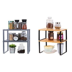 nex kitchen shelf organizer for cabinet counter cupboard pantry, stackable & expandable all metal + bamboo and metal