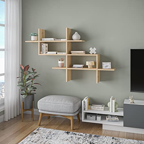 Ada Home Decor Warren Modern Oak Wall Shelf 32.5'' H x 59'' W x 8.5'' D/Wall Storage/Shelving Unit