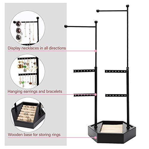 Emfogo Jewelry Organizer Stand - 6 Tier Jewelry Holder with Adjustable Height Necklace Holder Organizer Display & Storage for Earrings Ring Bracelet (Black)