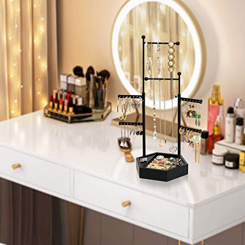 Emfogo Jewelry Organizer Stand - 6 Tier Jewelry Holder with Adjustable Height Necklace Holder Organizer Display & Storage for Earrings Ring Bracelet (Black)