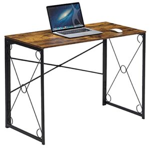 vecelo 39" writing computer folding desk sturdy steel laptop table for home office work, no assembly required,antique brown