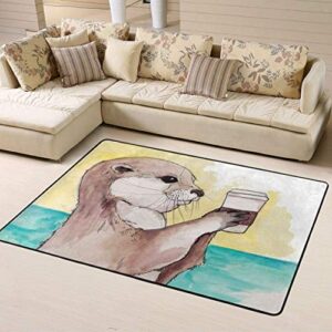 sea otters area rugs pad floor carpet indoor back non-slip blanket for sofa living room 60 x 39 in