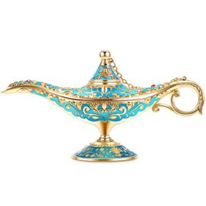 gusnilo vintage aladdin magic lamp genie collector's edition /wedding table decoration,collectable rare classic arabian props aladdin pot & delicate gift for party/birthday(peacock blue)