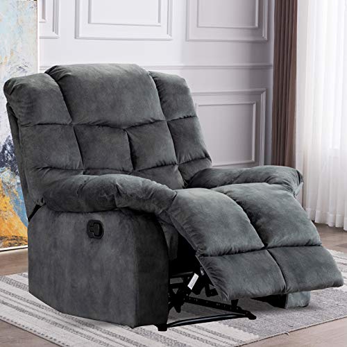 ANJHOME Single Recliner Chairs for Living Room Overstuffed Breathable Fabric Reclining Chair Manual Sofas (Gray)