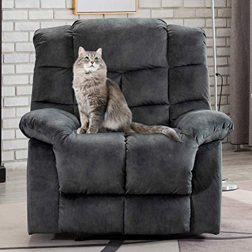 ANJHOME Single Recliner Chairs for Living Room Overstuffed Breathable Fabric Reclining Chair Manual Sofas (Gray)