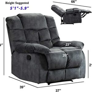 ANJHOME Single Recliner Chairs for Living Room Overstuffed Breathable Fabric Reclining Chair Manual Sofas (Gray)