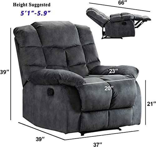 ANJHOME Single Recliner Chairs for Living Room Overstuffed Breathable Fabric Reclining Chair Manual Sofas (Gray)