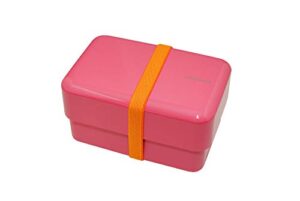 takenaka bento nibble box, eco-friendly lunch box made in japan, bpa and reed free, 100% recycle plastic bottle use, microwave and dishwasher safe, bento box (raspberry pink *band: orange)