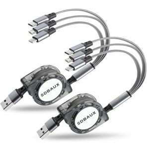 sdbaux 2pack multi usb charger cable retractable 3 in 1 multiple charging cord adapter with mini type c micro usb port connectors compatible with cell phones tablets universal use (3.3ft/gray)