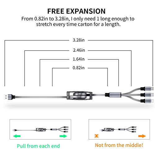 SDBAUX 2Pack Multi USB Charger Cable Retractable 3 in 1 Multiple Charging Cord Adapter with Mini Type C Micro USB Port Connectors Compatible with Cell Phones Tablets Universal Use (3.3ft/Gray)