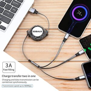 SDBAUX 2Pack Multi USB Charger Cable Retractable 3 in 1 Multiple Charging Cord Adapter with Mini Type C Micro USB Port Connectors Compatible with Cell Phones Tablets Universal Use (3.3ft/Gray)
